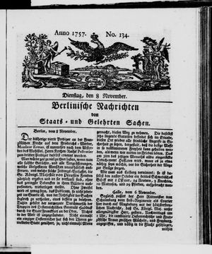 Berlinische Nachrichten von Staats- und gelehrten Sachen on Nov 8, 1757