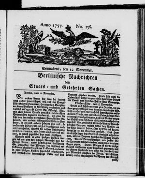 Berlinische Nachrichten von Staats- und gelehrten Sachen vom 12.11.1757