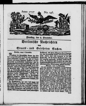 Berlinische Nachrichten von Staats- und gelehrten Sachen vom 06.12.1757
