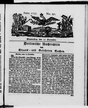 Berlinische Nachrichten von Staats- und gelehrten Sachen vom 15.12.1757