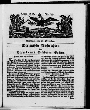 Berlinische Nachrichten von Staats- und gelehrten Sachen on Dec 27, 1757