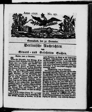 Berlinische Nachrichten von Staats- und gelehrten Sachen vom 31.12.1757