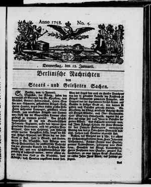 Berlinische Nachrichten von Staats- und gelehrten Sachen vom 12.01.1758