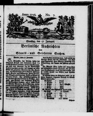 Berlinische Nachrichten von Staats- und gelehrten Sachen on Jan 17, 1758