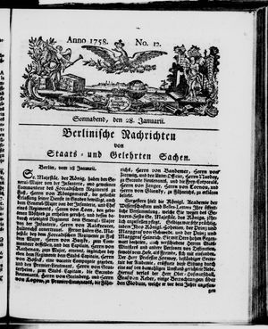 Berlinische Nachrichten von Staats- und gelehrten Sachen vom 28.01.1758