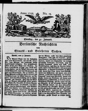 Berlinische Nachrichten von Staats- und gelehrten Sachen vom 31.01.1758