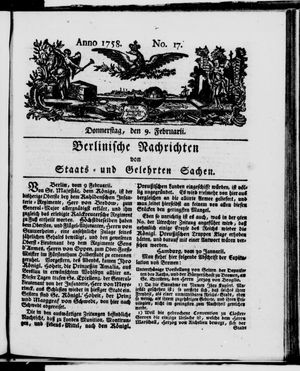 Berlinische Nachrichten von Staats- und gelehrten Sachen vom 09.02.1758