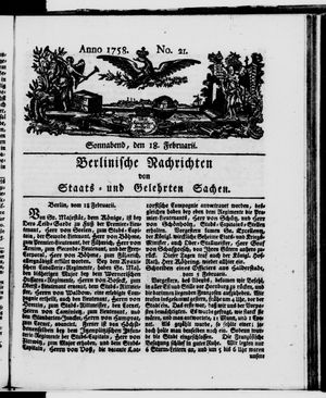 Berlinische Nachrichten von Staats- und gelehrten Sachen vom 18.02.1758
