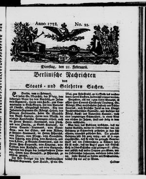 Berlinische Nachrichten von Staats- und gelehrten Sachen vom 21.02.1758