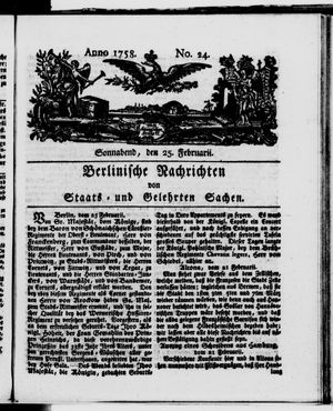 Berlinische Nachrichten von Staats- und gelehrten Sachen vom 25.02.1758