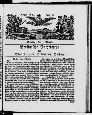 Berlinische Nachrichten von Staats- und gelehrten Sachen vom 07.03.1758