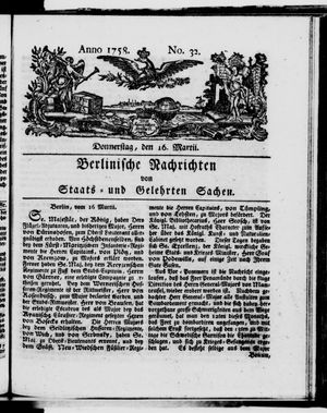 Berlinische Nachrichten von Staats- und gelehrten Sachen vom 16.03.1758