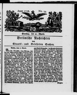 Berlinische Nachrichten von Staats- und gelehrten Sachen vom 21.03.1758