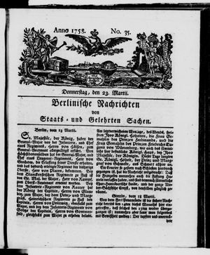 Berlinische Nachrichten von Staats- und gelehrten Sachen vom 23.03.1758