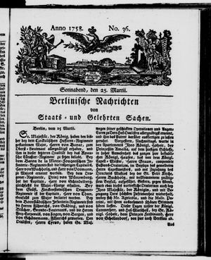 Berlinische Nachrichten von Staats- und gelehrten Sachen vom 25.03.1758