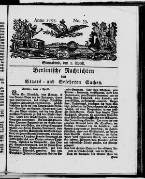 Berlinische Nachrichten von Staats- und gelehrten Sachen vom 01.04.1758