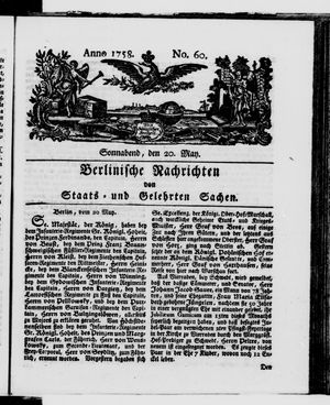 Berlinische Nachrichten von Staats- und gelehrten Sachen vom 20.05.1758