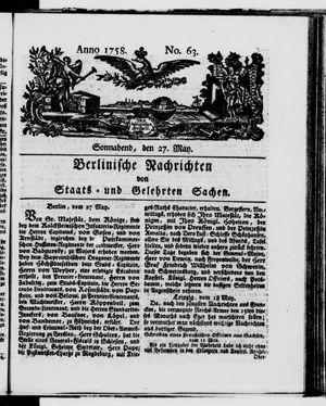 Berlinische Nachrichten von Staats- und gelehrten Sachen vom 27.05.1758