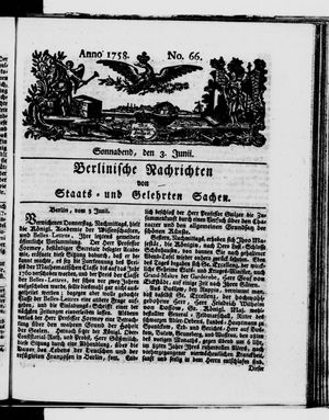 Berlinische Nachrichten von Staats- und gelehrten Sachen vom 03.06.1758