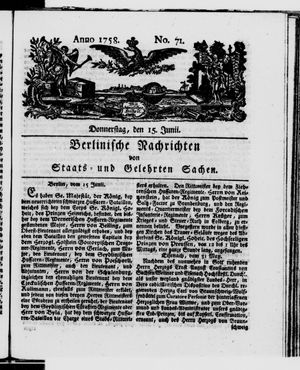 Berlinische Nachrichten von Staats- und gelehrten Sachen vom 15.06.1758