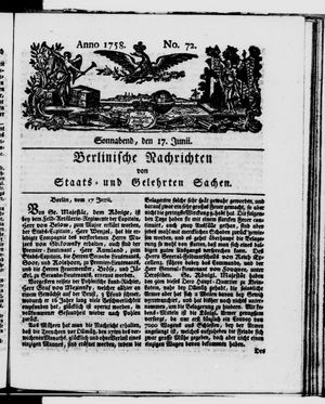 Berlinische Nachrichten von Staats- und gelehrten Sachen vom 17.06.1758