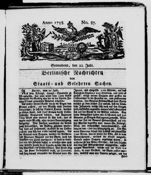 Berlinische Nachrichten von Staats- und gelehrten Sachen vom 22.07.1758
