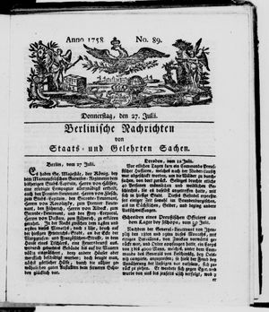 Berlinische Nachrichten von Staats- und gelehrten Sachen vom 27.07.1758