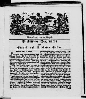 Berlinische Nachrichten von Staats- und gelehrten Sachen vom 12.08.1758