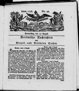 Berlinische Nachrichten von Staats- und gelehrten Sachen vom 17.08.1758