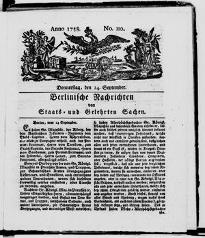 Berlinische Nachrichten von Staats- und gelehrten Sachen vom 14.09.1758