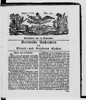 Berlinische Nachrichten von Staats- und gelehrten Sachen vom 16.09.1758