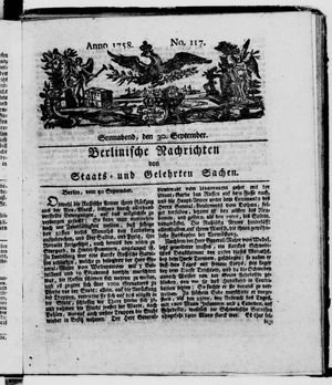 Berlinische Nachrichten von Staats- und gelehrten Sachen vom 30.09.1758