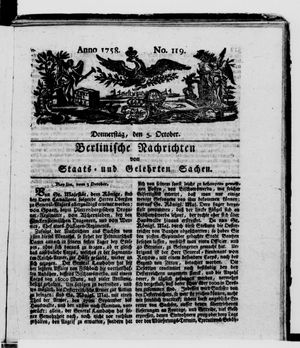 Berlinische Nachrichten von Staats- und gelehrten Sachen vom 05.10.1758