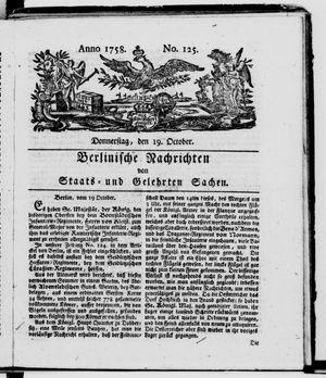 Berlinische Nachrichten von Staats- und gelehrten Sachen vom 19.10.1758