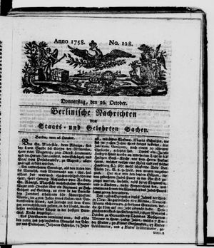 Berlinische Nachrichten von Staats- und gelehrten Sachen vom 26.10.1758