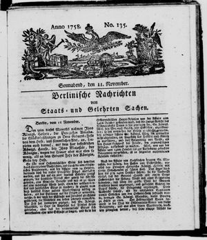 Berlinische Nachrichten von Staats- und gelehrten Sachen vom 11.11.1758