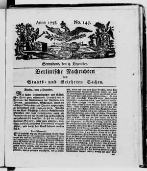 Berlinische Nachrichten von Staats- und gelehrten Sachen vom 09.12.1758