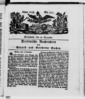 Berlinische Nachrichten von Staats- und gelehrten Sachen vom 16.12.1758