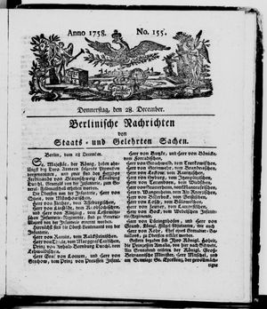 Berlinische Nachrichten von Staats- und gelehrten Sachen vom 28.12.1758