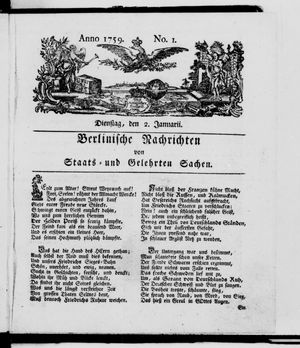 Berlinische Nachrichten von Staats- und gelehrten Sachen vom 02.01.1759