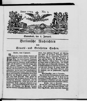 Berlinische Nachrichten von Staats- und gelehrten Sachen vom 06.01.1759