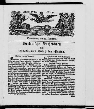 Berlinische Nachrichten von Staats- und gelehrten Sachen vom 20.01.1759