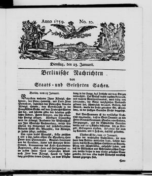 Berlinische Nachrichten von Staats- und gelehrten Sachen vom 23.01.1759