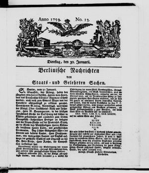 Berlinische Nachrichten von Staats- und gelehrten Sachen vom 30.01.1759