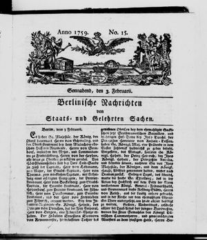 Berlinische Nachrichten von Staats- und gelehrten Sachen vom 03.02.1759