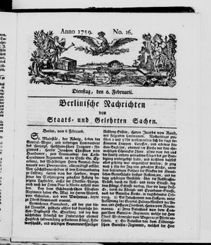 Berlinische Nachrichten von Staats- und gelehrten Sachen vom 06.02.1759