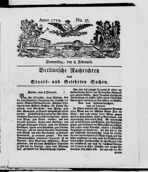 Berlinische Nachrichten von Staats- und gelehrten Sachen vom 08.02.1759