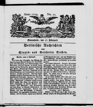 Berlinische Nachrichten von Staats- und gelehrten Sachen vom 17.02.1759