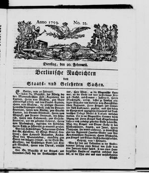 Berlinische Nachrichten von Staats- und gelehrten Sachen vom 20.02.1759