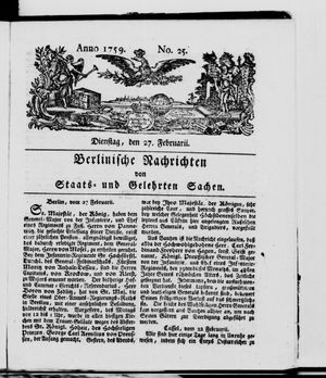 Berlinische Nachrichten von Staats- und gelehrten Sachen vom 27.02.1759